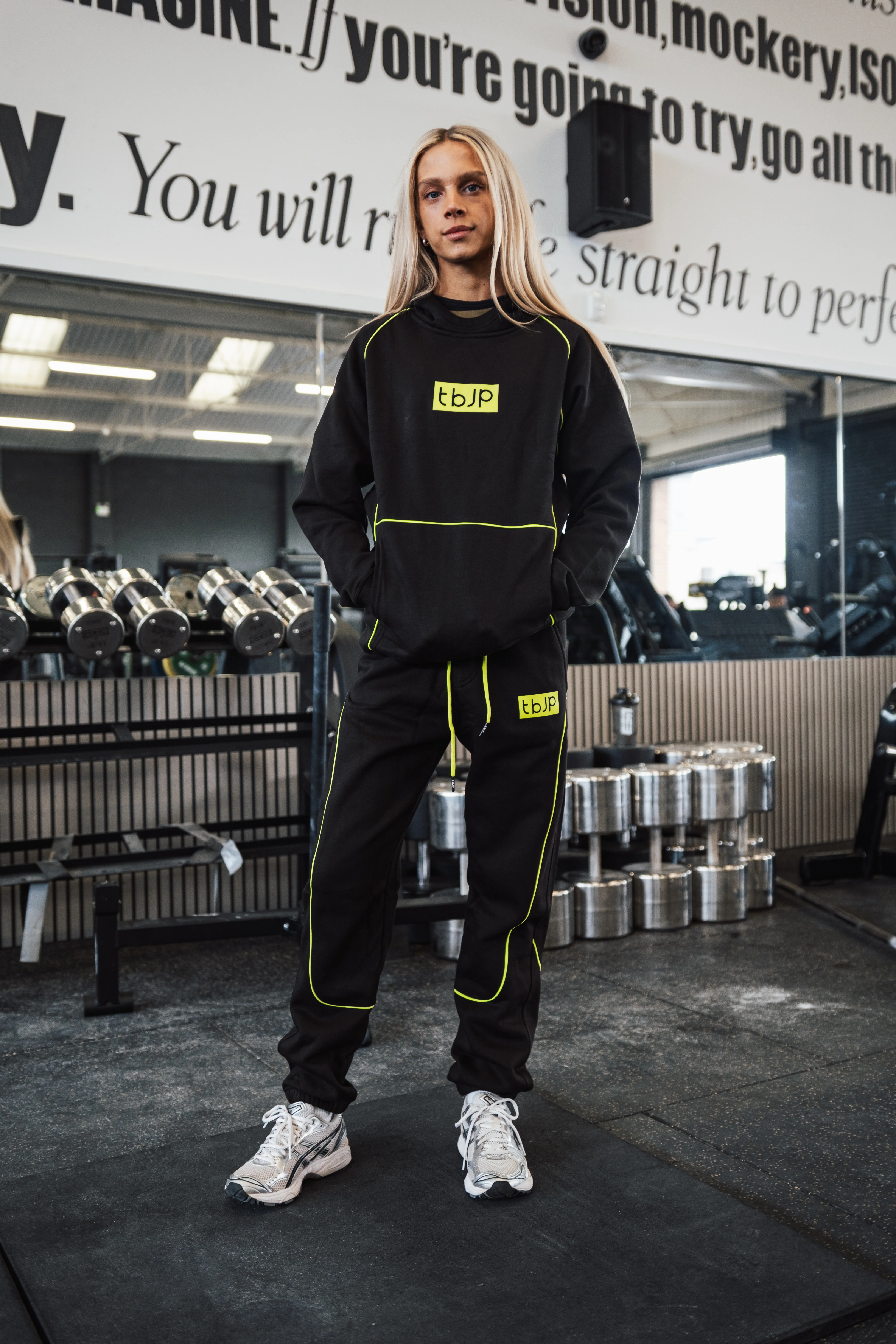 Black Hoodie with Lime Piping - Image 3