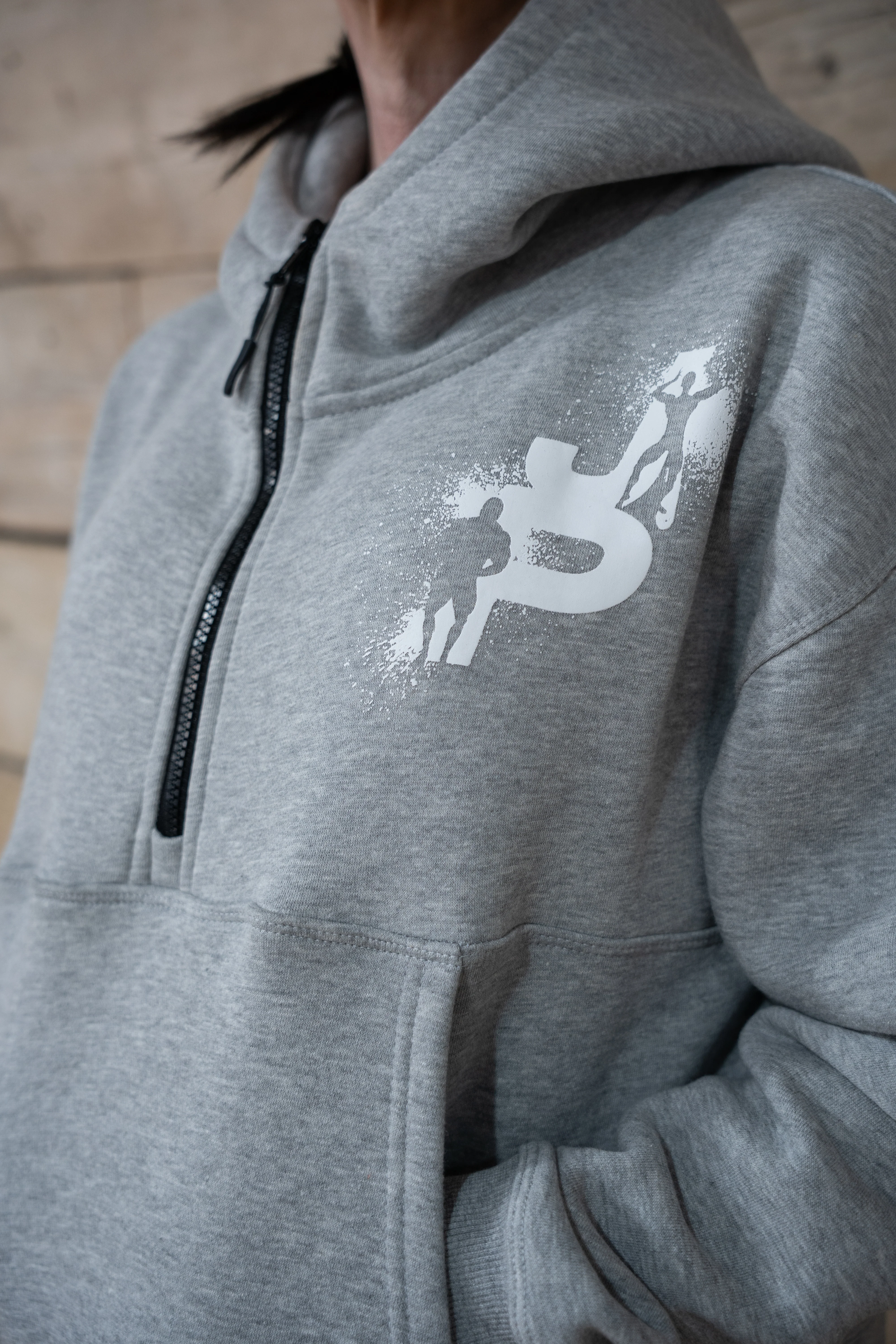 Ladies Cropped Hoodie in Grey - Image 3