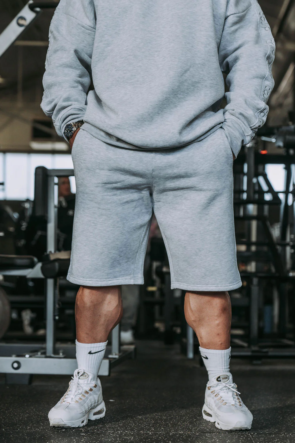 Light Grey Shorts with Stitched Logo Detail - Image 4