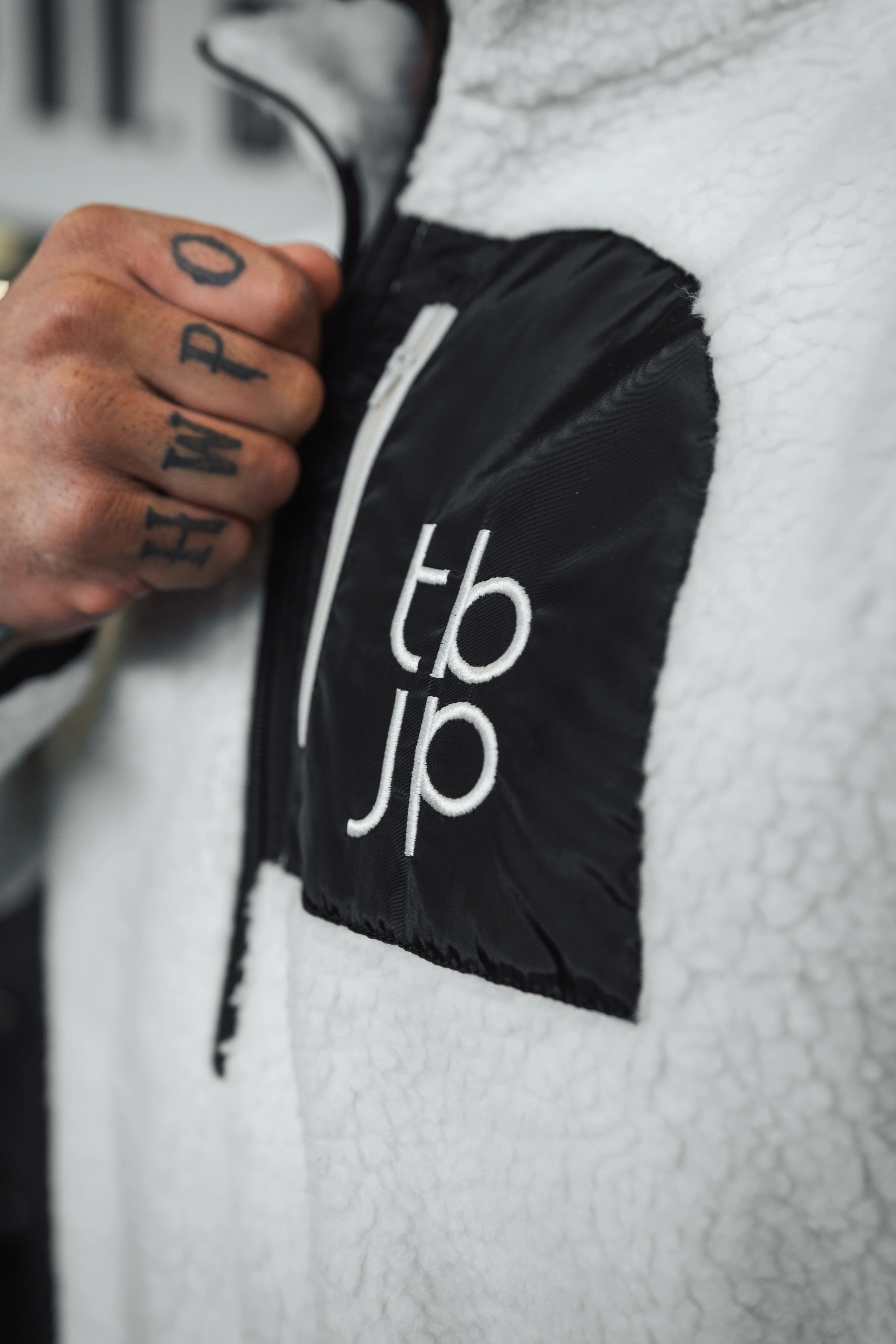 Sherpa Fleece in Cream with Patch Detail - Image 4