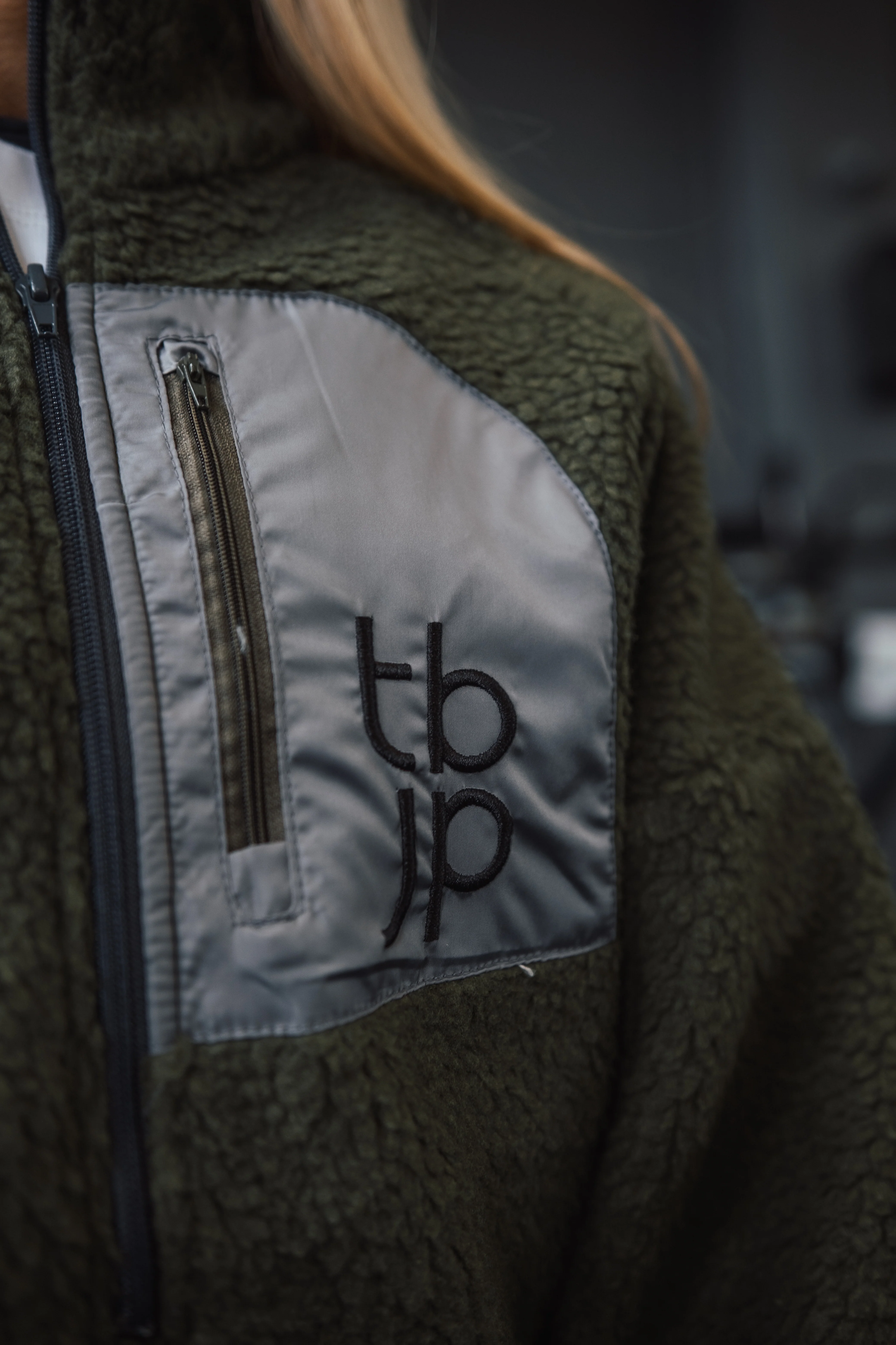 Sherpa Fleece in Taupe with Patch Detail - Image 3