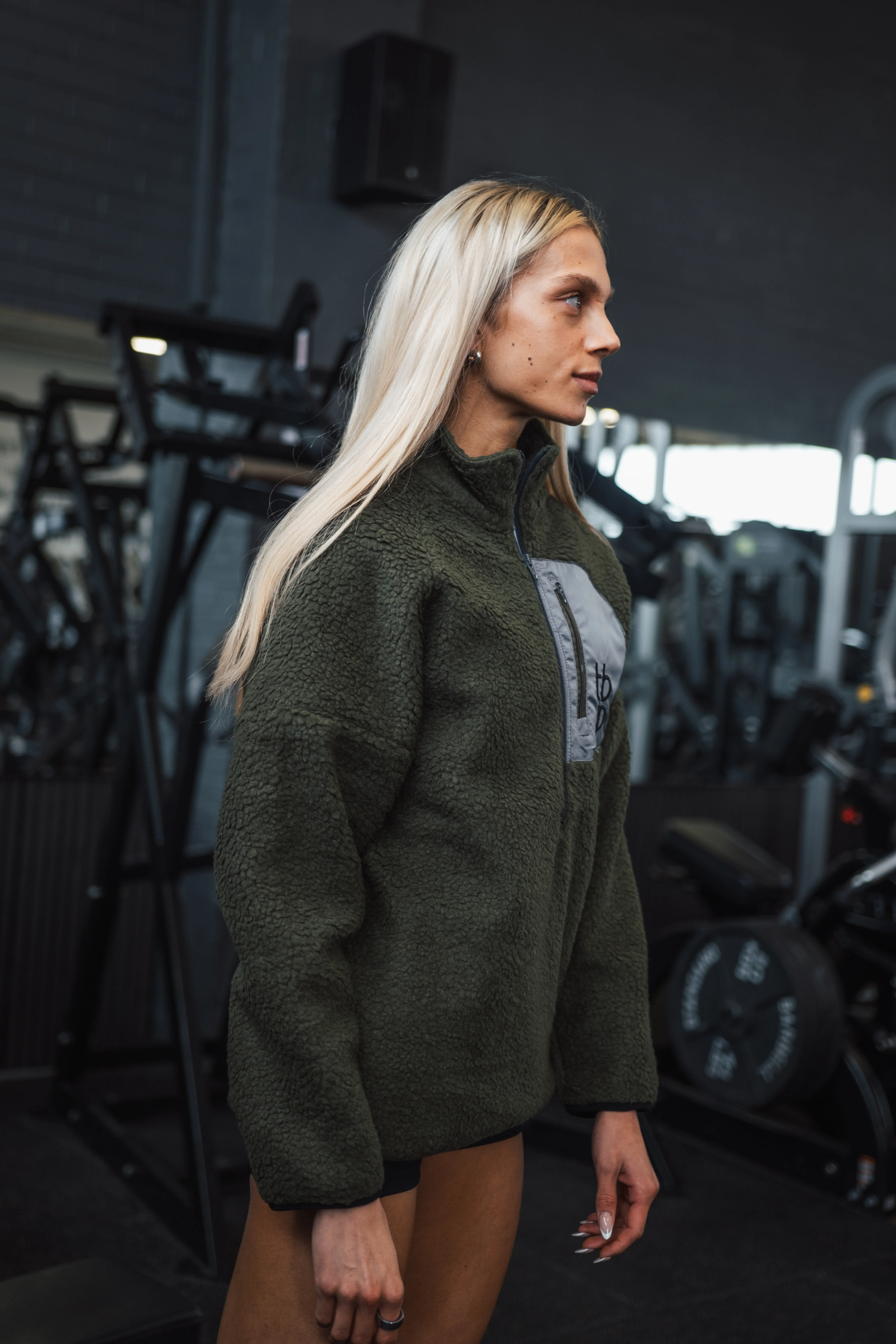Sherpa Fleece in Taupe with Patch Detail - Image 5